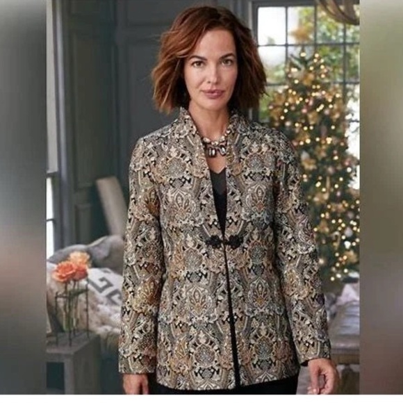 Soft Surroundings Jacket Jacquard Venezia Paisley metallic Frog Closure Sz MED - Picture 4 of 9